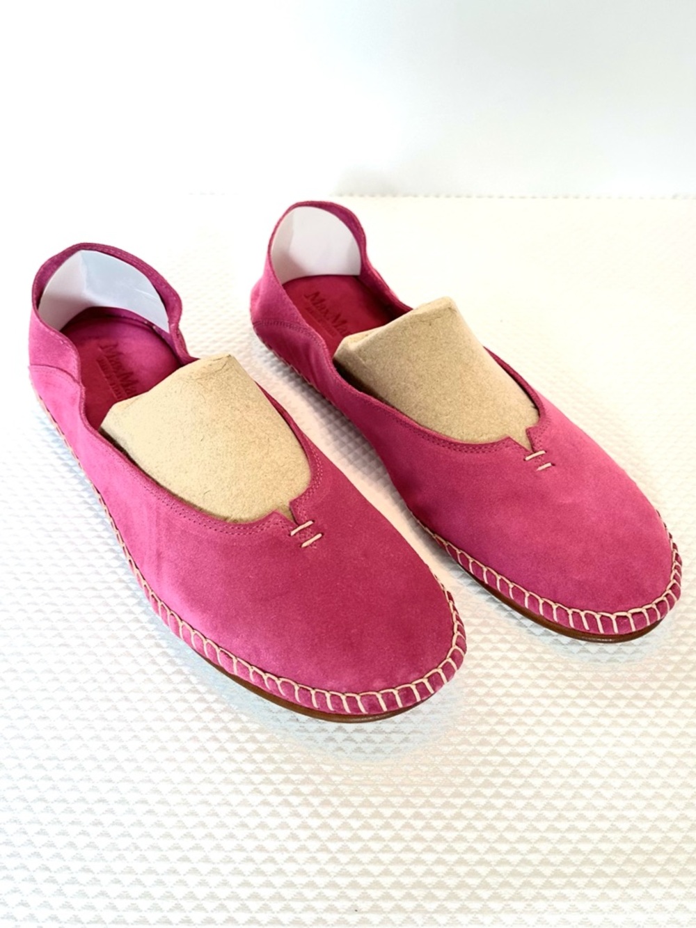 MaxMara‎ Suede Hot Pink Slip-On House Shoes Ballet Flats Moccasin Lounge Shoes